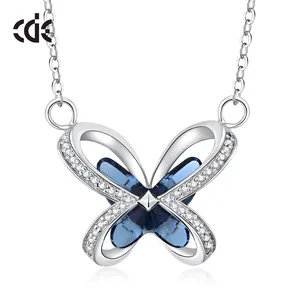 Cde Ssyn006 Mode-Sieraden 925 Sterling Zilver Blauwe Kristallen Ketting Groothandel Sprankelende Kubieke Vlinder Ontwerp Ketting