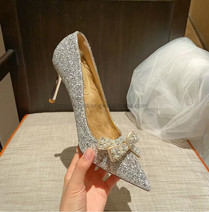 Factory Wholesale Spring/Summer Collection New High Heels Silver Crystal Princess <b>Shoes</b> Straps Button Cushioned Fashioned - Product Image 3