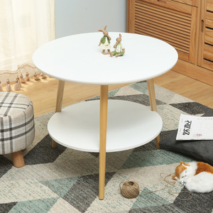 Mesa de Centro Redonda de Estilo Nórdico Minimalista, con Superficie Laminada Blanca y Patas de Madera, Muebles para Sala de Estar - Product Image 2