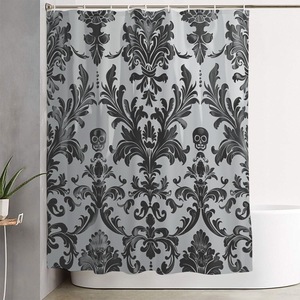 Cortina de Ducha de Poliéster con Diseño de Calavera Damasco Gris, Cortina de Baño con Impresión Digital, Impermeable, Juego de Cortinas de Ducha con Impresión Personalizada, Venta al por Mayor - Product Image 3