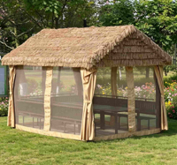 Pavillon de jardin carré de style ferme Source Factory, avec toit en acier et couverture en paille PE imperméable, léger