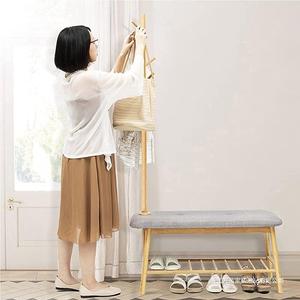 Bamboo <b>Coat</b> Stand With Bench Shoe Rack And 4 <b>Hooks</b> Entryway Storage Furniture - Product Image 4