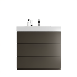Mueble de Baño Moderno de 36 Pulgadas, Color Gris, Independiente, con Lavabo Blanco, Gran Espacio de Almacenamiento, Preensamblado, Incluye Grifo - Product Image 1