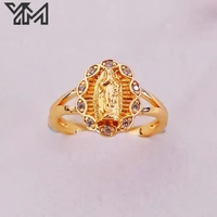 Bague religieuse personnalisée YM plaquée or 18 carats avec Vierge Marie en CZ coloré pour femme