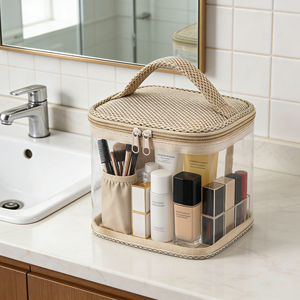 Custom <b>Clear</b> Transparent PVC Makeup Pouch Organizer Travel Home Cosmetic <b>Toiletry</b> Storage <b>Bag</b> with Zipper and Durable Handle - Product Image 4