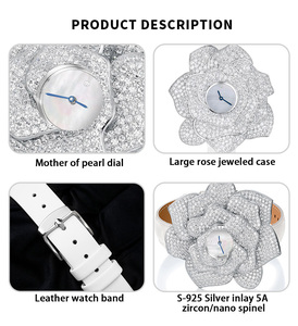 Fancy Fashion White Quartz Mossanite Jewelry Watch Acero inoxidable Back Reloj de cuarzo de cuero genuino Mujeres Proveedores personalizados - Product Image 2