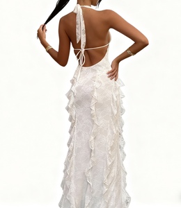 เดรสแฟชั่นผู้หญิงมาใหม่ ดีไซน์เซ็กซี่ สายคล้องคอ เปิดหลัง สีพื้น แต่งระบายชายกระโปรง - Product Image 5