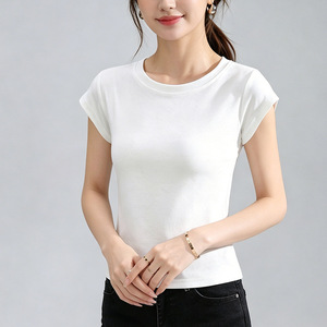 T-shirt à manches courtes pour femme, coupe ajustée, 93,9 % coton, 6,1 % élasthanne, 180 g/m², logo brodé, blanc, noir, gris, t-shirts basiques - Product Image 2