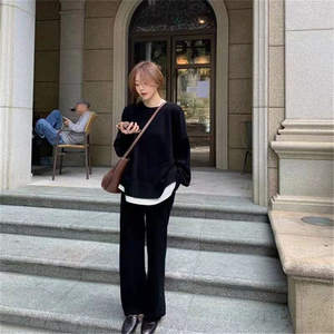 Abbigliamento Casual invernale personalizzato girocollo maglioni Pullover in Cashmere 2 pezzi semplice da <span class=keywords><strong>donna</strong></span> maglione larghi pantaloni lunghi - Product Image 1