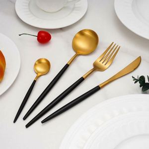 Modern Restaurant Matte Forks Spoons Knives Thick Black Cutlery 18/8 Stainless Steel Golden <b>Flatware</b> Sets for Wedding Event - Product Image 3