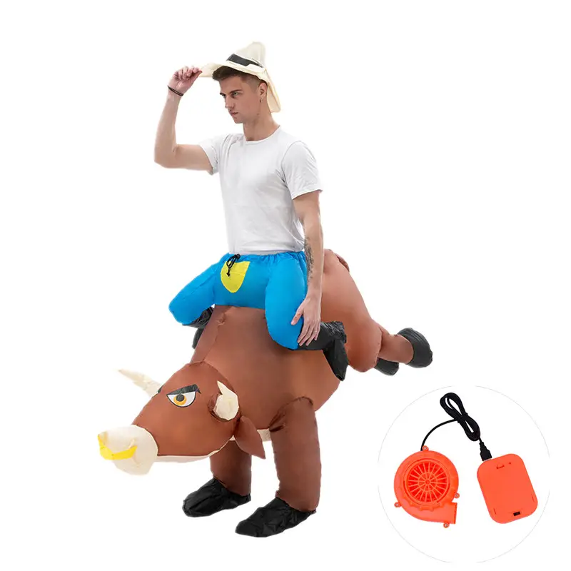 Diseño personalizado Bienvenido Halloween Cosplay mascota disfraz inflable Bull Blow Up Ride On Bull disfraz para adultos