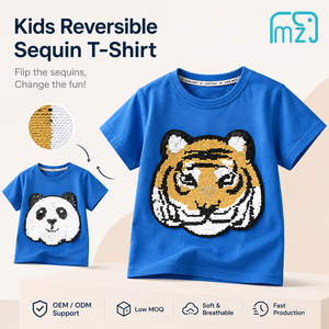 <span class=keywords><strong>T</strong></span>-<span class=keywords><strong>shirt</strong></span> à sequins animaux pour enfants, garçons et filles, motif tigre et panda, manches courtes, coton, haut d'é<span class=keywords><strong>t</strong></span>é, vente en gros OEM - Product Image 1