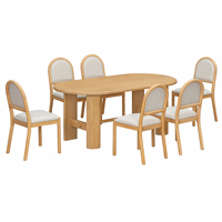 Ensemble de table à manger ovale en bois massif 7 pièces avec 6 chaises rembourrées, meubles de cuisine pour la maison, l'hôtel, l'appartement