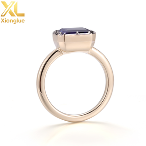 แหวนแฟชั่นทองคำ 10k 14k 18k สีเหลือง ประดับพลอยเจียระไนทรง Asscher สีน้ำเงิน รับรองโดย GRC เหมาะสำหรับงานวันเกิด งานแต่งงาน แหวนคู่รัก - Product Image 2