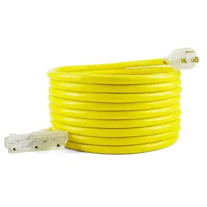 25 FEET Heavy Duty Generator Power Cord. 30A 125V Generator Power 3750 Watts (L5-30P to Three NEMA 5-15R) Extension Cord