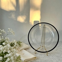 Assiette de présentation minimaliste haut de gamme en plastique transparent avec bord noir – Assiettes de présentation transparentes économiques pour mariages, événements et banquets