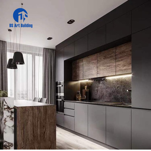 DS 2023 Best Simple Melamine Dark Black Luxury Large Modular Solid Wood Kitchen Cupboard Pantry Cabinet Set