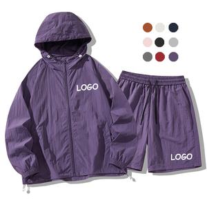 ユニセックスジョガースーツカスタムロゴ2ピースナイロン長袖ジャケットショーツセット女性スウェットスーツワークアウト服メンズトラックスーツ - Product Image 3