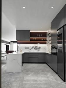 Le dernier design moderne en 2025 Armoire de cuisine brillante marron Armoires de cuisine aux designs modernes fabriquées en Chine - Product Image 4