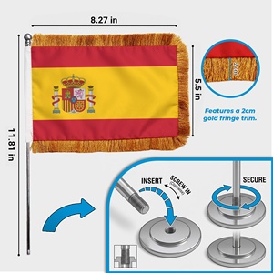Bandera <span class=keywords><strong>de</strong></span> Escritorio Personalizada <span class=keywords><strong>de</strong></span> <span class=keywords><strong>España</strong></span> 14x21cm con Borde Dorado y Base Metálica Atornillable, Sublimación, Venta al por Mayor, Decoración <span class=keywords><strong>de</strong></span> Oficina para el Día Nacional del 12 <span class=keywords><strong>de</strong></span> Octubre - Product Image 4