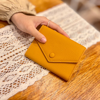 Dompet wanita kecil kulit asli 100% dompet tempat kartu amplop mewah lipat tiga dompet wanita pendek koin ritsleting serbaguna