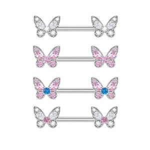 Piercing de Pezón de Acero Inoxidable con Zirconia en Forma de Mariposa, 14mm, Set de Piercings Corporales Modernos para Unisex, Regalo para Fiestas - Product Image 1