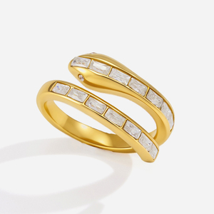 Anello Aperto Vintage a Forma di Serpente JF, Placcato in <span class=keywords><strong>Oro</strong></span> 18K, Acciaio Inossidabile Regolabile con Strass, Gioiello Statement per Donne - Product Image 1