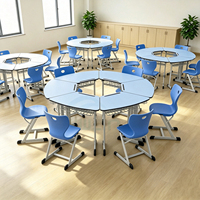 Ensemble de mobilier scolaire moderne personnalisé en métal avec plateau HPL, comprenant bureaux et chaises pour salles de classe de discussion de groupe
