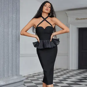 Top Design Retro Damen Temperament Französisch Neck holder Sexy Spitze Rüschen Slim Pure Kleid