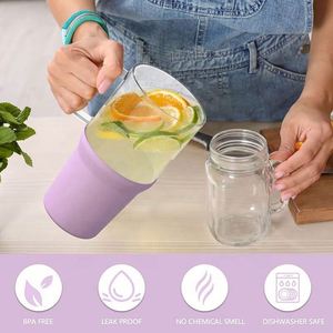Hot Sale Modern Multifunction <b>Reusable</b> Silicone Sleeve Glass Tumbler <b>Iced</b> <b>Coffee</b> <b>Cup</b> Portable Travel with Straw Lid - Product Image 2
