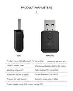 Récepteur BT 5.<span class=keywords><strong>1</strong></span> Adaptateur audio sans fil USB FM USB Mini émetteur modulateur stéréo avec micro pour voiture - Product Image 4
