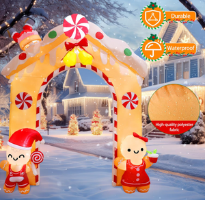 Arche gonflable en forme d'homme en pain d'épices de 10 pieds avec lumières LED, décoration de jardin de Noël pour les fêtes en plein air - Product Image 6