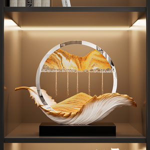 Peinture de sable 3D en mouvement, sculpture en cristal, base en plumes dorées, décoration pour salon et meuble à vin, cadeau de pendaison de crémaillère - Product Image 4