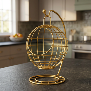 Golden Round <b>Metal</b> Storage <b>Basket</b> Stainless Steel Kitchen Food Container Minimalist Standing Type Durable Single - Product Image 1