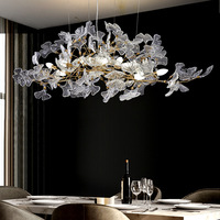 Nouveau design moderne, lustre en verre transparent doré en forme de feuille de Ginkgo, lampe de plafond avec lumières LED blanc chaud pour villa, restaurant, AC