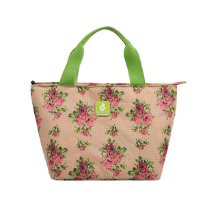 Vietnam custom Hot Sales women light <b>blue</b> light green flowers and leaves insulated Oxford <b>tote</b> lunch box <b>bag</b> - Product Image 1