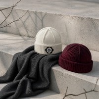 Bonnet unisexe en tricot côtelé à bord brut, style déstructuré, avec patch personnalisé, pour l'hiver, vente en gros