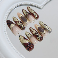30 Unidades de Unhas Postiças Longas em Formato Amêndoa com Estampa de Listras, Poás, Laços 3D, Flores e Strass em ABS Reutilizáveis OEM