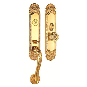 Nouvelle <span class=keywords><strong>serrure</strong></span> <span class=keywords><strong>de</strong></span> <span class=keywords><strong>porte</strong></span> <span class=keywords><strong>coulissante</strong></span> <span class=keywords><strong>de</strong></span> luxe en cuivre à double puce à tirage unique en or 24 carats américaine pour portail <span class=keywords><strong>de</strong></span> villa - Product Image 1