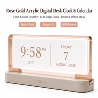 Horloge de bureau numérique en acrylique or rose, calendrier, affichage LED des heures, date et température, réveil pour hôtel, bureau, table