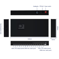 Estación de Carga Industrial de Metal con 16 Puertos USB-C PD, Adaptador de Corriente de 600W, Cargador Rápido de 100W por Puerto para Laptop, Computadora, Tablet y Teléfono