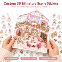 Autocollants 3D personnalisés esthétique Kawaii en verre rose pour serre miniature, scène de jardin de roses, scrapbooking et journalisation
