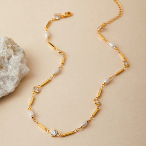 Exquisita joyería de moda Ins minimalista 18K chapado en oro bisel Cubic Zircon perlas irregulares collar llamativo para mujer - Product Image 3