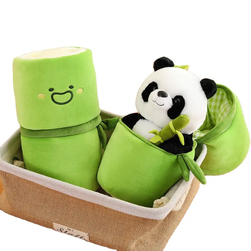 2023 nueva llegada lindos juguetes de animales tubo de bambú Panda muñeca juguetes de peluche tubo de bambú lleno de pequeñas muñecas Panda