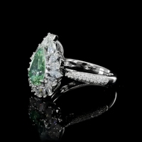 Bague de fiançailles de luxe pour femme en or blanc 14 carats avec diamant vert vif fantaisie taille poire de 1,50 carat et pierres latérales marquise, certifiée IGI