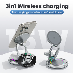 Justlink 15W <span class=keywords><strong>chargeur</strong></span> sans fil pliable 3-en-1 Station de charge de téléphone portable support magnétique pour casque de <span class=keywords><strong>montre</strong></span> de téléphone portable - Product Image 2
