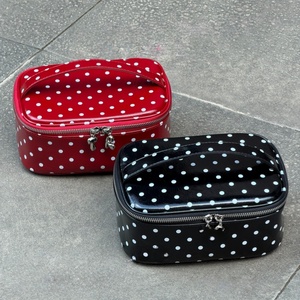Retro Polka Dot PU Leather Toiletry Bag Multi Compartment Daily <b>Makeup</b> Storage <b>Case</b> Durable Travel Use Women <b>Makeup</b> Bag - Product Image 6