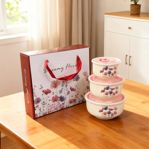 IStapromo Gifts Three-Piece Ceramic Food Storage Bowl <b>Set</b>, Sealed Bowls, Gift Bowl Gift Box <b>Set</b> - Product Image 4