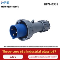 Prise HFE en laiton et nylon pour l'industrie aéronautique 63A/125A, prise 3 pôles 4 fils 5 trous, montage encastré coudé, étanche IP67 et anti-poussière
