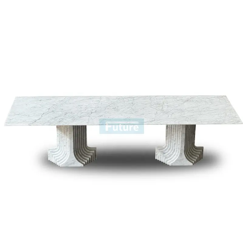 Meja Makan marmer persegi panjang batu mewah desain indah meja makan marmer Carrara untuk penggunaan rumah dapur Pesta Hotel